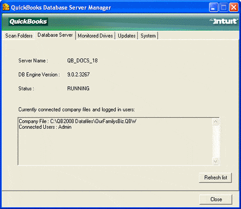 update quickbooks Database server