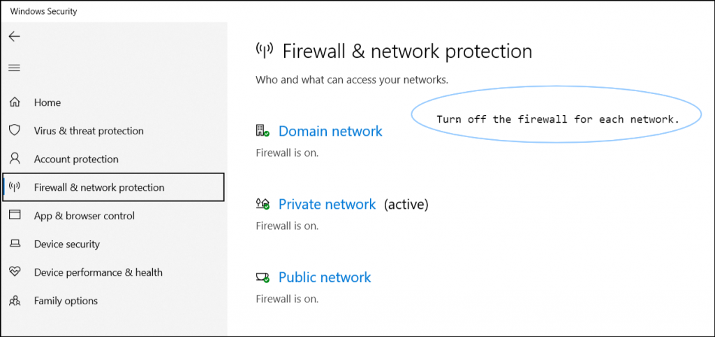 Disable the FireAwall and Network Protection