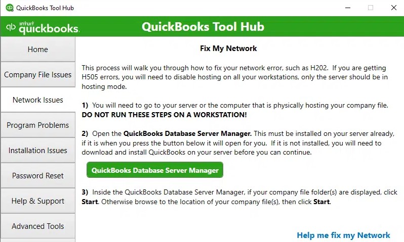 Launch QuickBooks database server manager