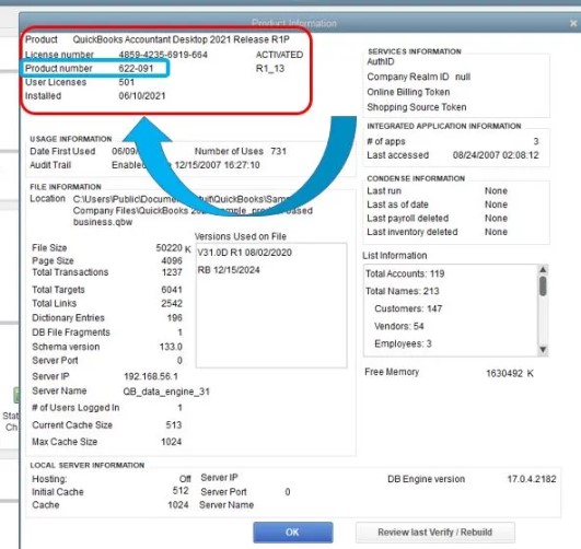 Match the Product number and the license