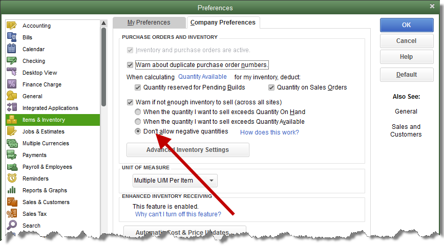 Negative Inventory in QuickBooks
