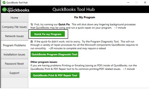 Run the Quick Fix my program tool