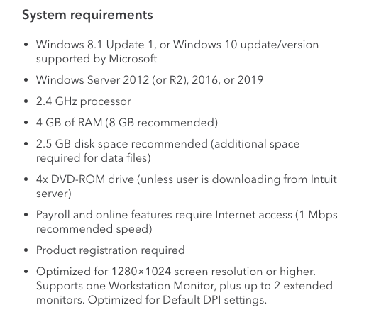 QuickBooks enterprise 2021 Download system requirements