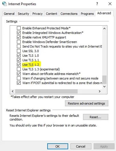 Set up TLS and Turn off Malware