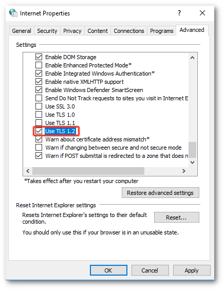 MS Internet Explorer Settings- error 15240