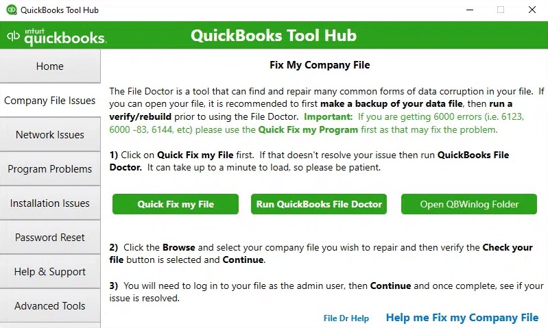 Utilize the QuickBooks Tool Hub