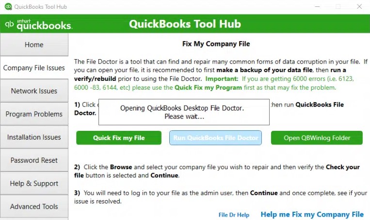 Using the QuickBooks File Doctor tool