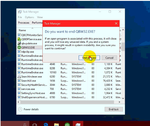 Close QBW32.exe Process