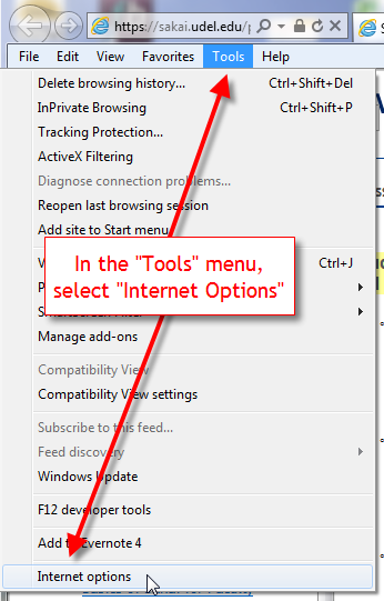 Tools and Internet Option 