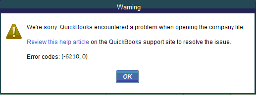 QuickBooks Error 6210 message