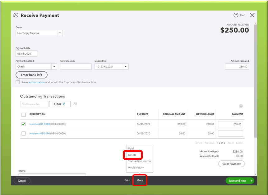 how to delete a deposit in quickbooks online