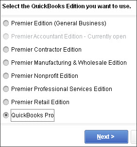 select your quickbooks edition