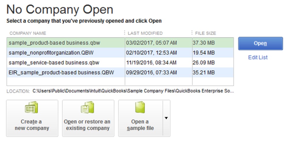 Open a sample data file