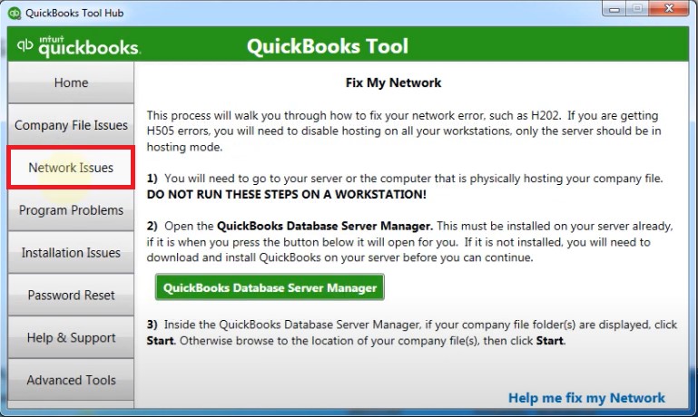 QuickBooks tool hub Network Issue