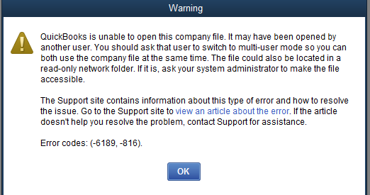 Quickbooks error 6189 and 816