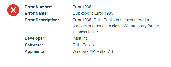Indications of Quickbooks Install Error 1935