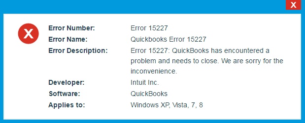 Reasons for QuickBooks Error 15227