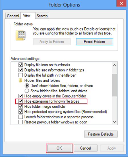 Folder Properties for Hiding extension files