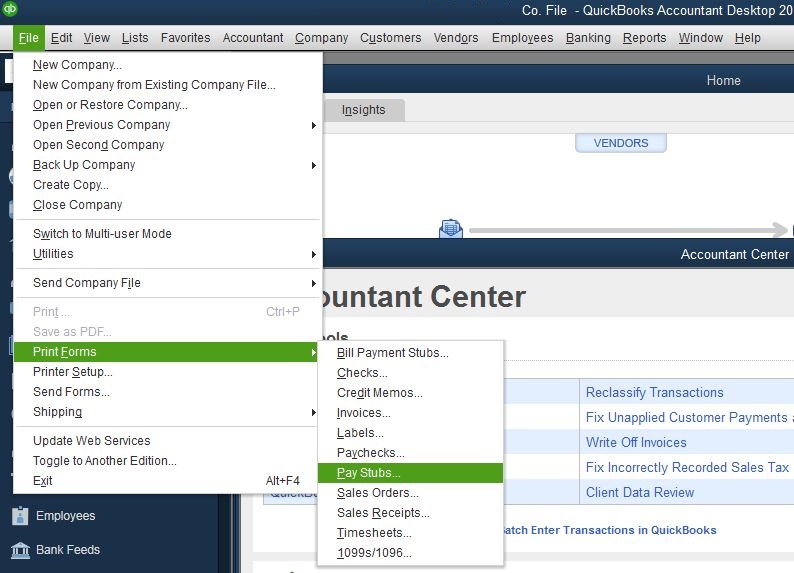 how to print paycheck stubs in quickbooks