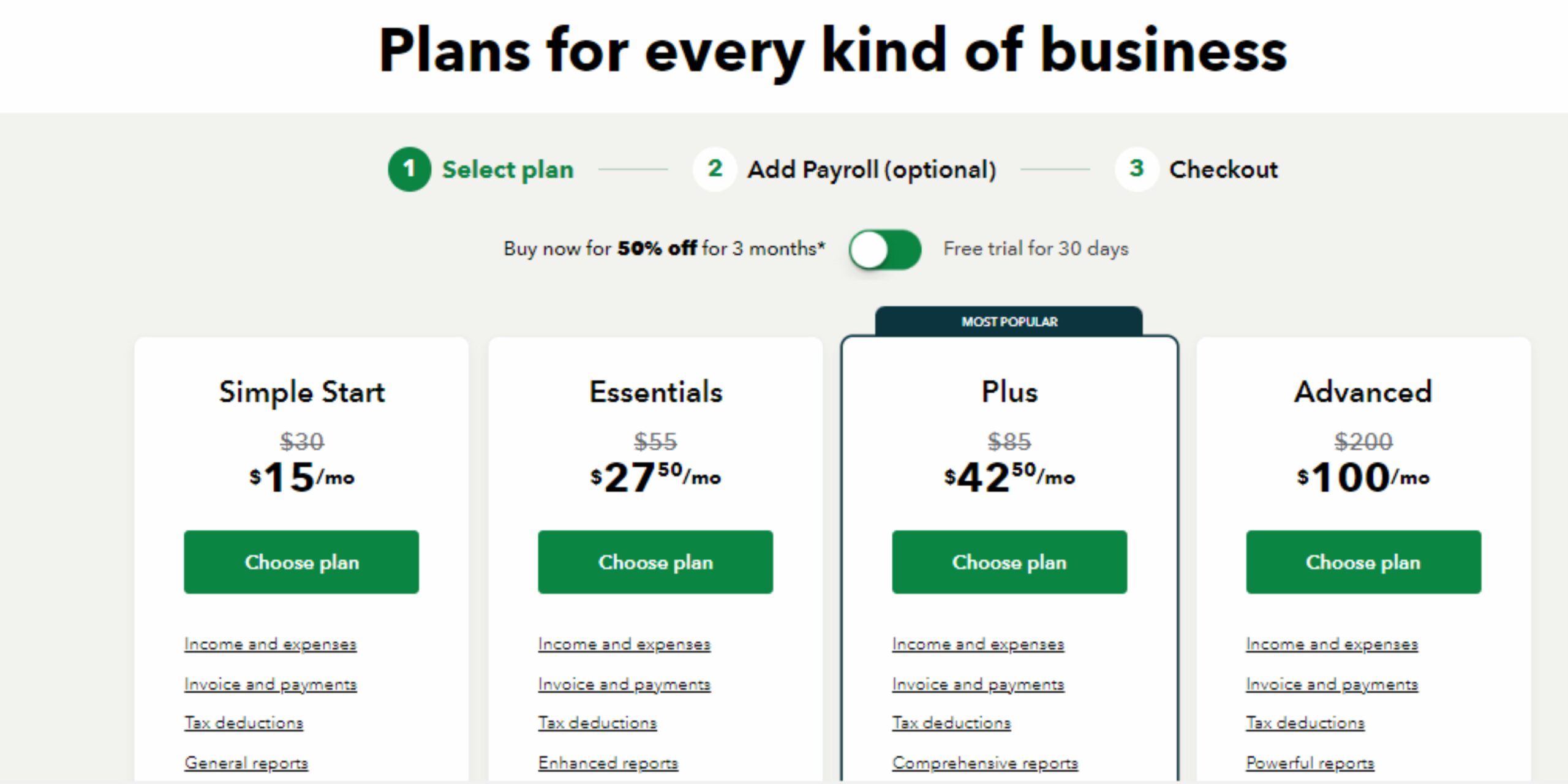 QuickBooks Pricing Plans