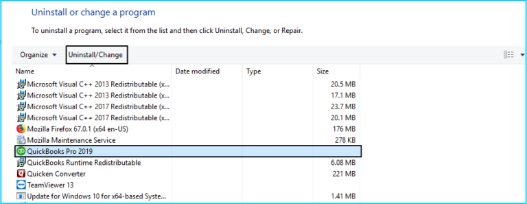 Uninstall software to fix Quickbooks Update Error 1603