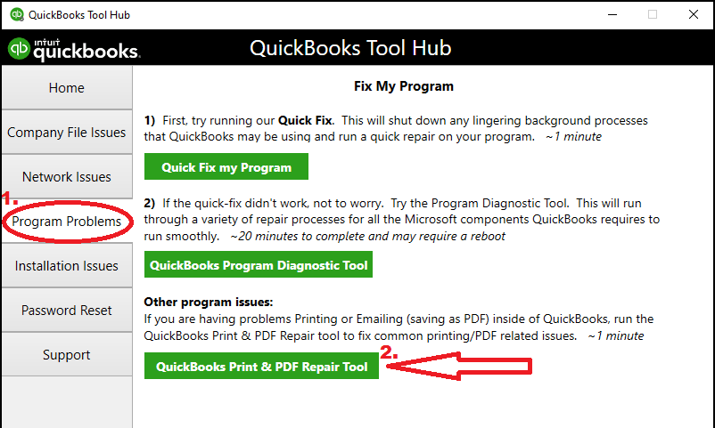 QuickBooks PDF and Print Repair tool