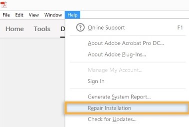 Adobe Acrobat Reader repair