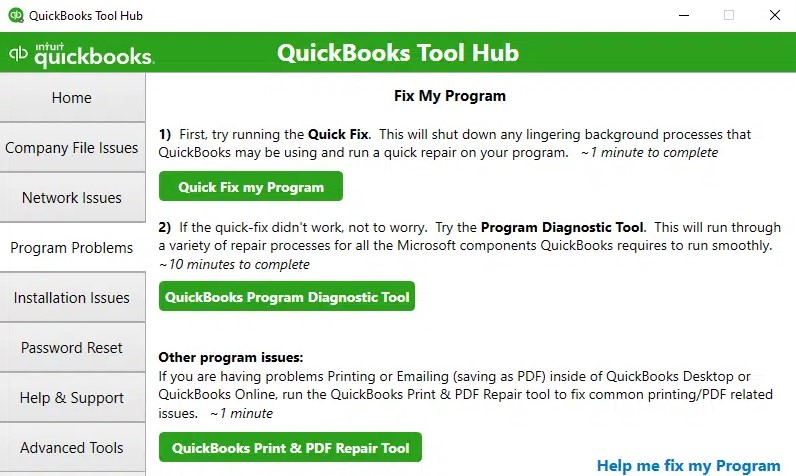 Run Quick fix my Program