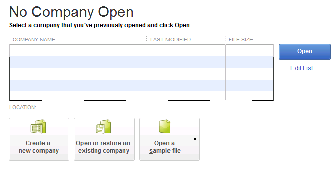 QuickBooks No Company Open