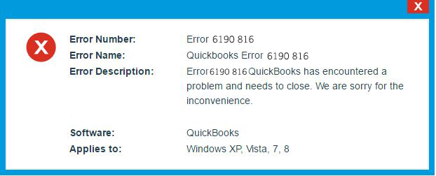 Quickbooks error code 6190: Error message
