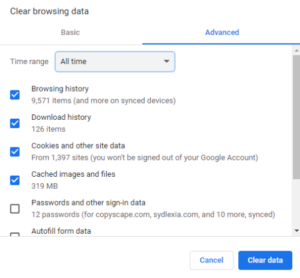 Clear google's browsing data