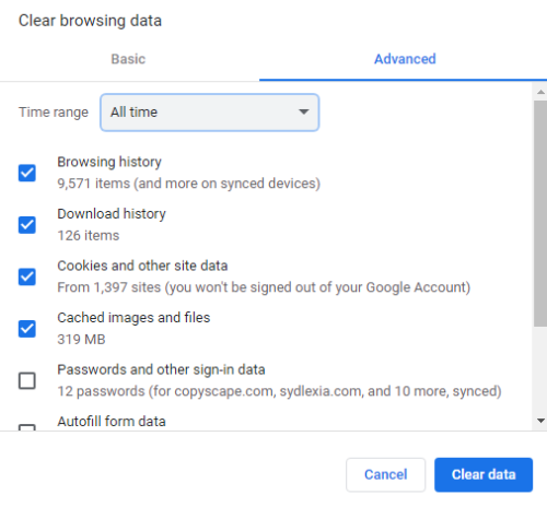 Clear google's browsing data