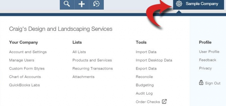 Gear Icon in QuickBooks