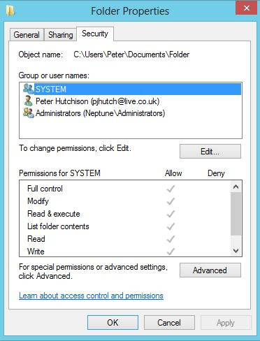 Update permissions in windows