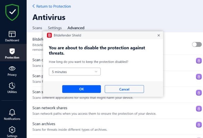 Temporarily disable the antivirus software