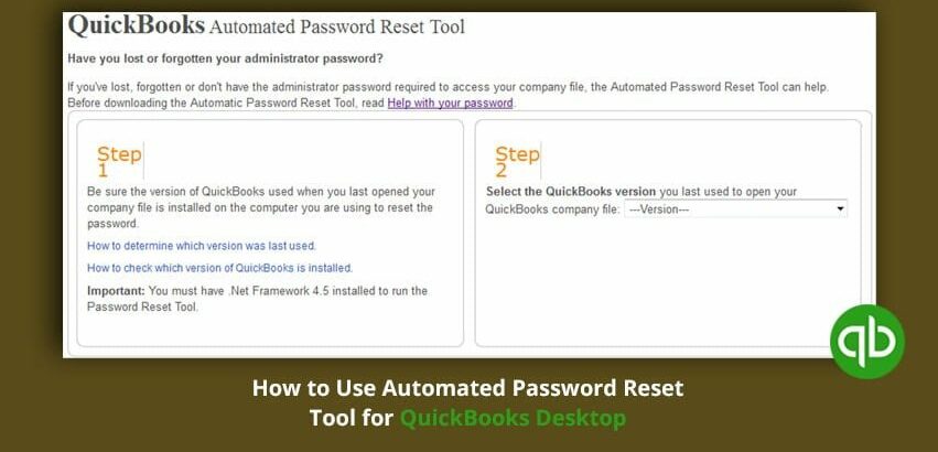 QuickBooks Password Reset Tool usage