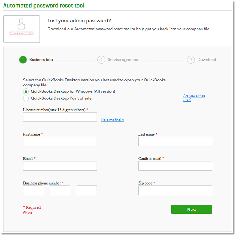 reset password manually in quickbooks