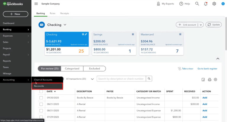 Tap on Bank Reconciliation