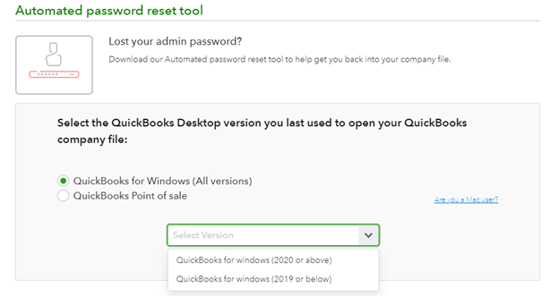 Quickbooks Automated Password Reset Tool