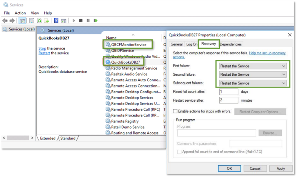 Shut the QuickBooks and QBCFMonitorService Processing and Restart the System