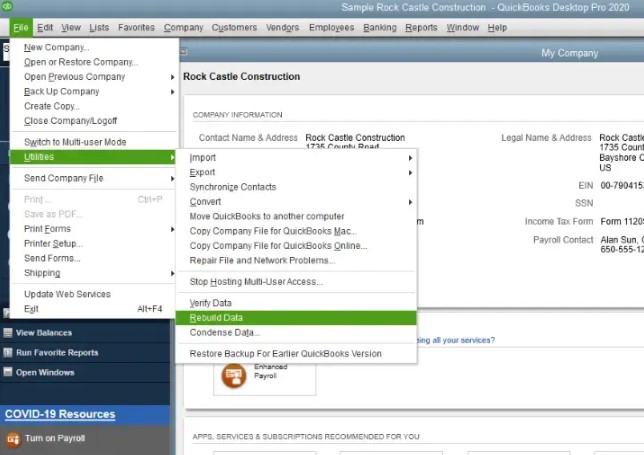 Run the QuickBooks Rebuild Data Utility