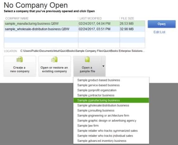 Try To Open a Sample QB Company File