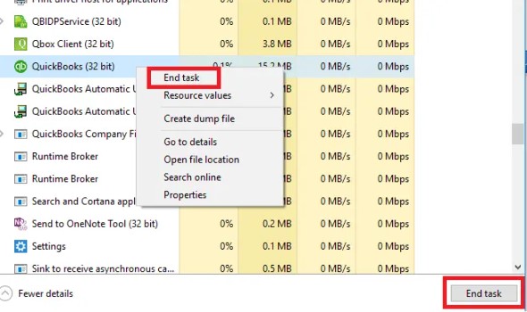 Closing QuickBooks-Related Programs by Task Manager