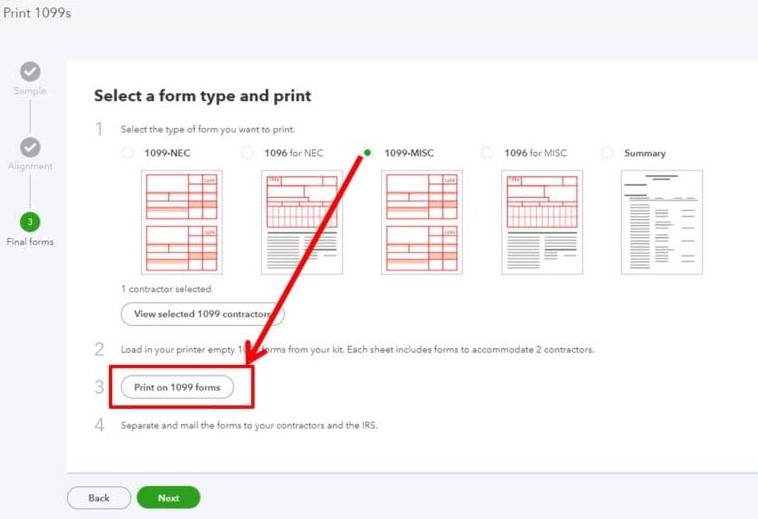 Printing 1099 form in QuickBooks Online