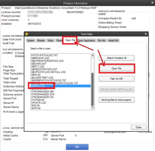 QuickBooks log file inside QuickBooks desktop