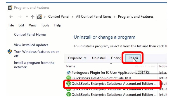 Repairing QuickBooks software