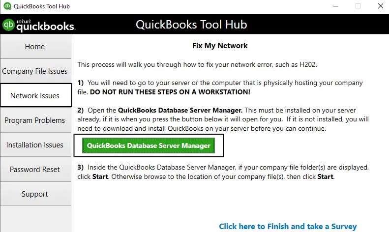 Set up the server's QuickBooks database server manager