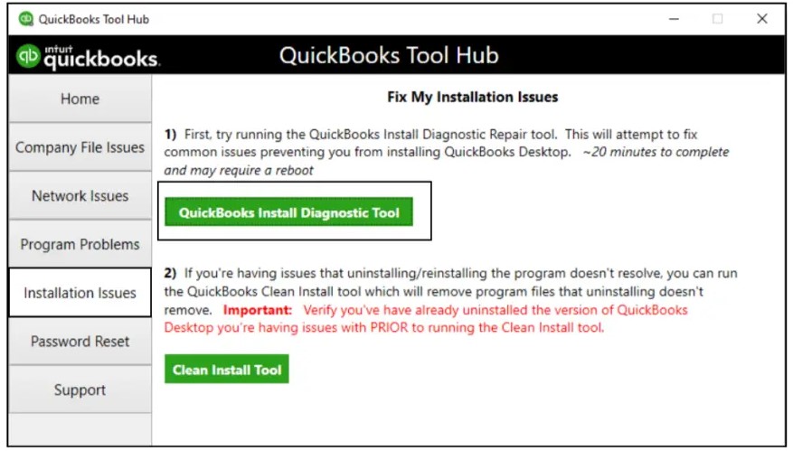 Using Install Diagnostic Tool