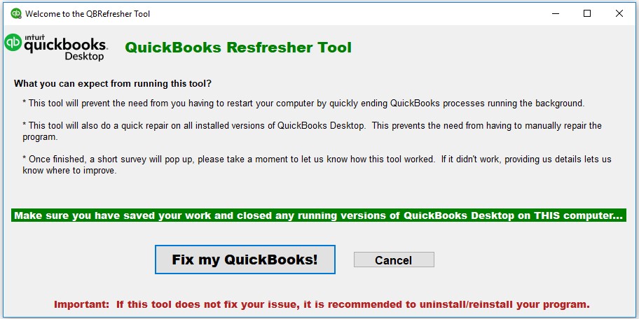 Using QuickBooks Refresher Tool