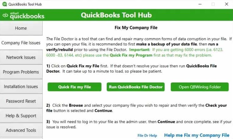 Using QuickBooks tool hub